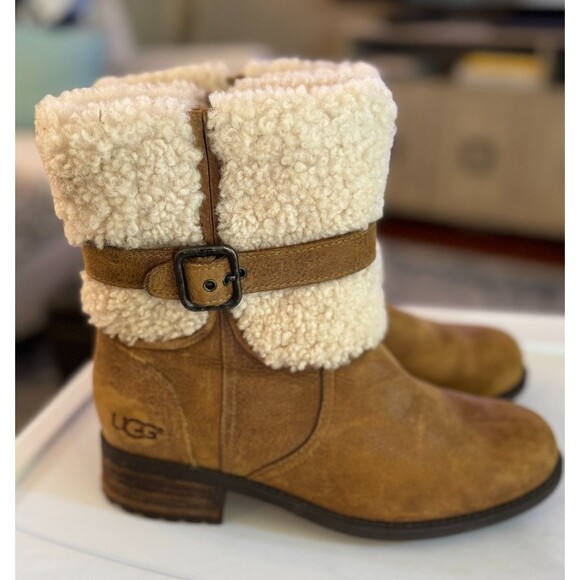 Ugg Blayre II Women Short Brown Boots US 7.5 Leather Wool Water Resistant Warm - Picture 1 of 13